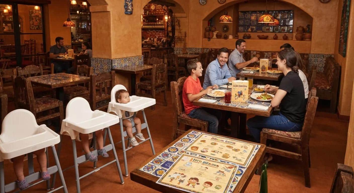 Family-friendly dining setup with high chairs and a welcoming atmosphere