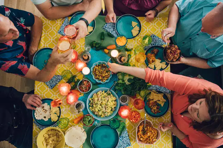 Taco Mexican tex med food lifestyles with friends eating dinner Family Enjoying catering by Esmeraldas Eureka California Humboldt County