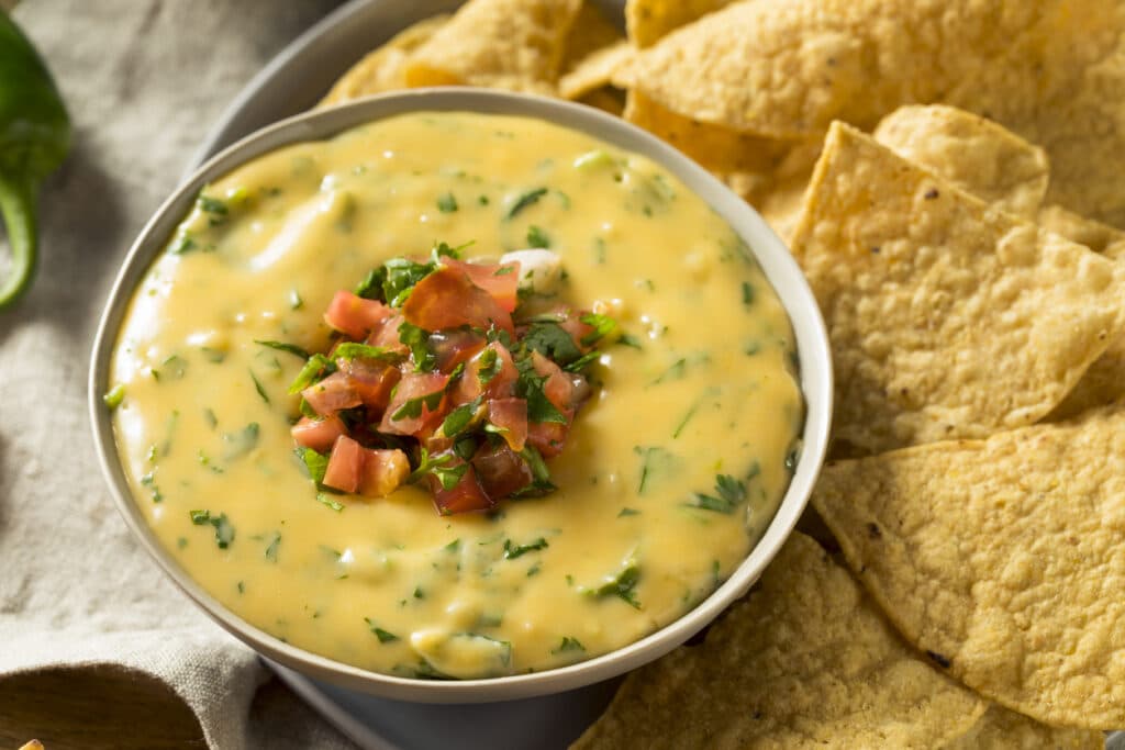 Spicy Homemade Cheesey Queso Dip Queso Dip at esmeraldas the best mexican restaurant in eureka