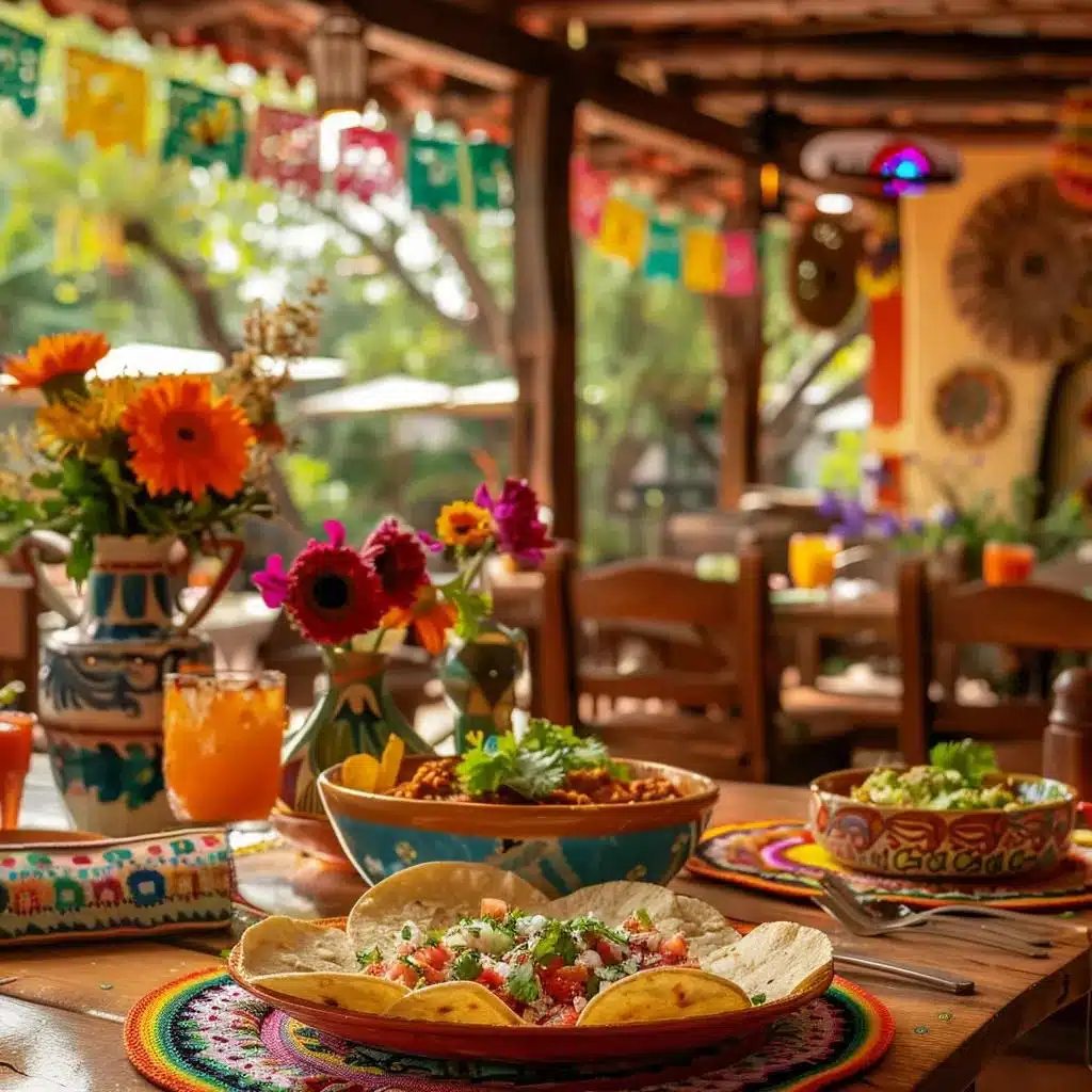 Authentic Mexican dining experience with colorful dishes and festive restaurant ambiance