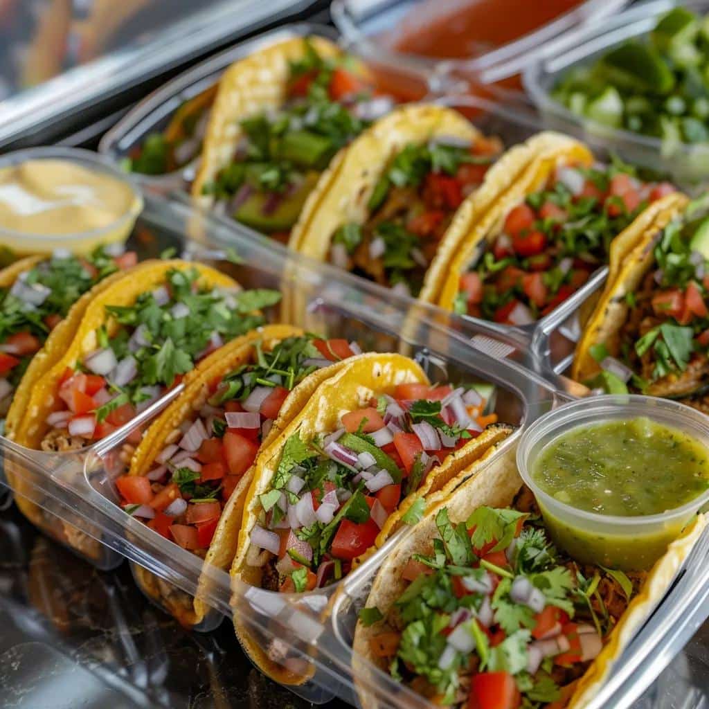 Well-packaged tacos for delivery, highlighting freshness and quality in presentation