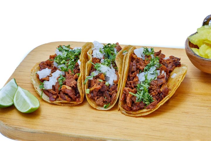 3 Al Pastor Tacos — $1 Taco Special at Esmeralda’s 2.0 in Eureka CA | Authentic Mexican Street Tacos Three al pastor tacos from Esmeralda’s 2.0 in Eureka CA — part of the $1 Taco Special featuring fresh street tacos made daily near Old Town and Humboldt Bay