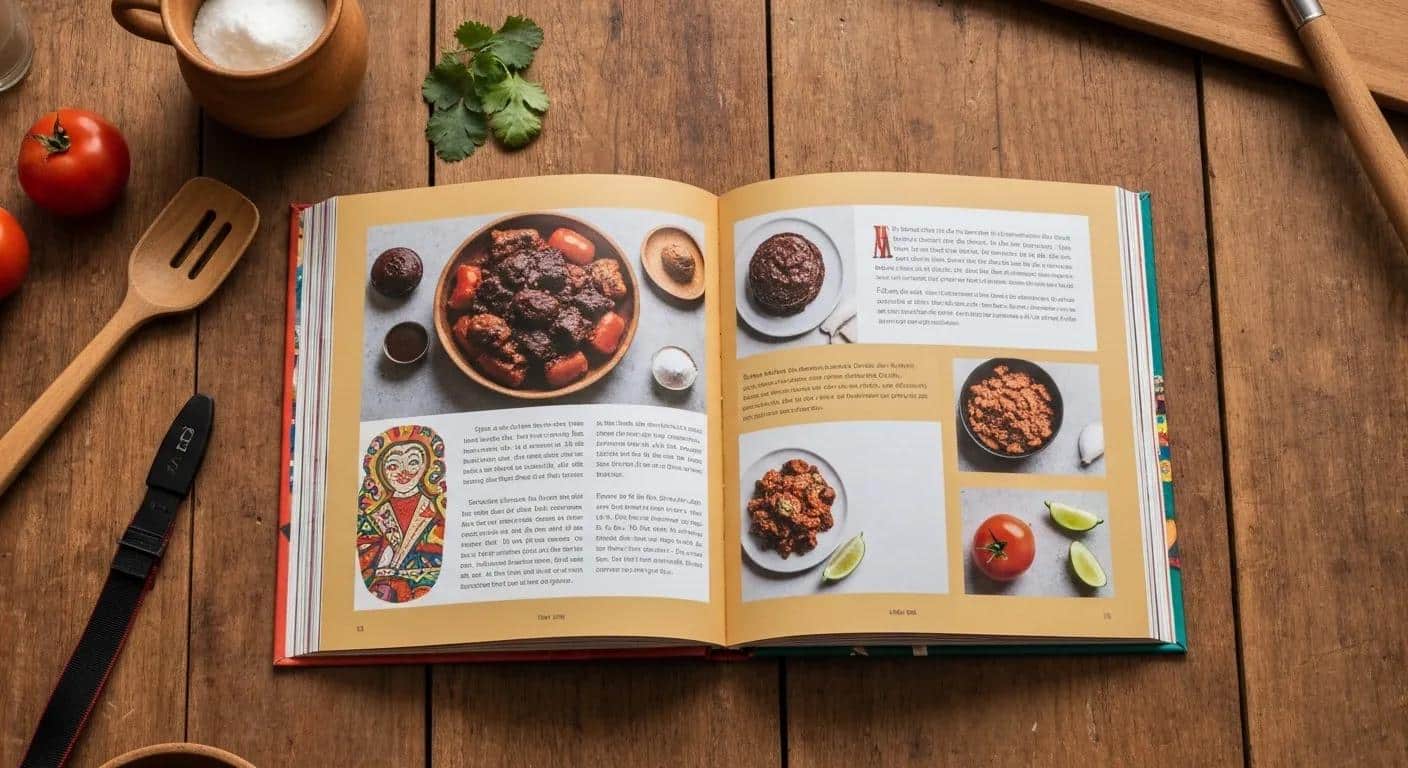 Vibrant, fresh ingredients for Mexican cooking, including colorful bell peppers and aromatic herbs laid out on a rustic wooden surface