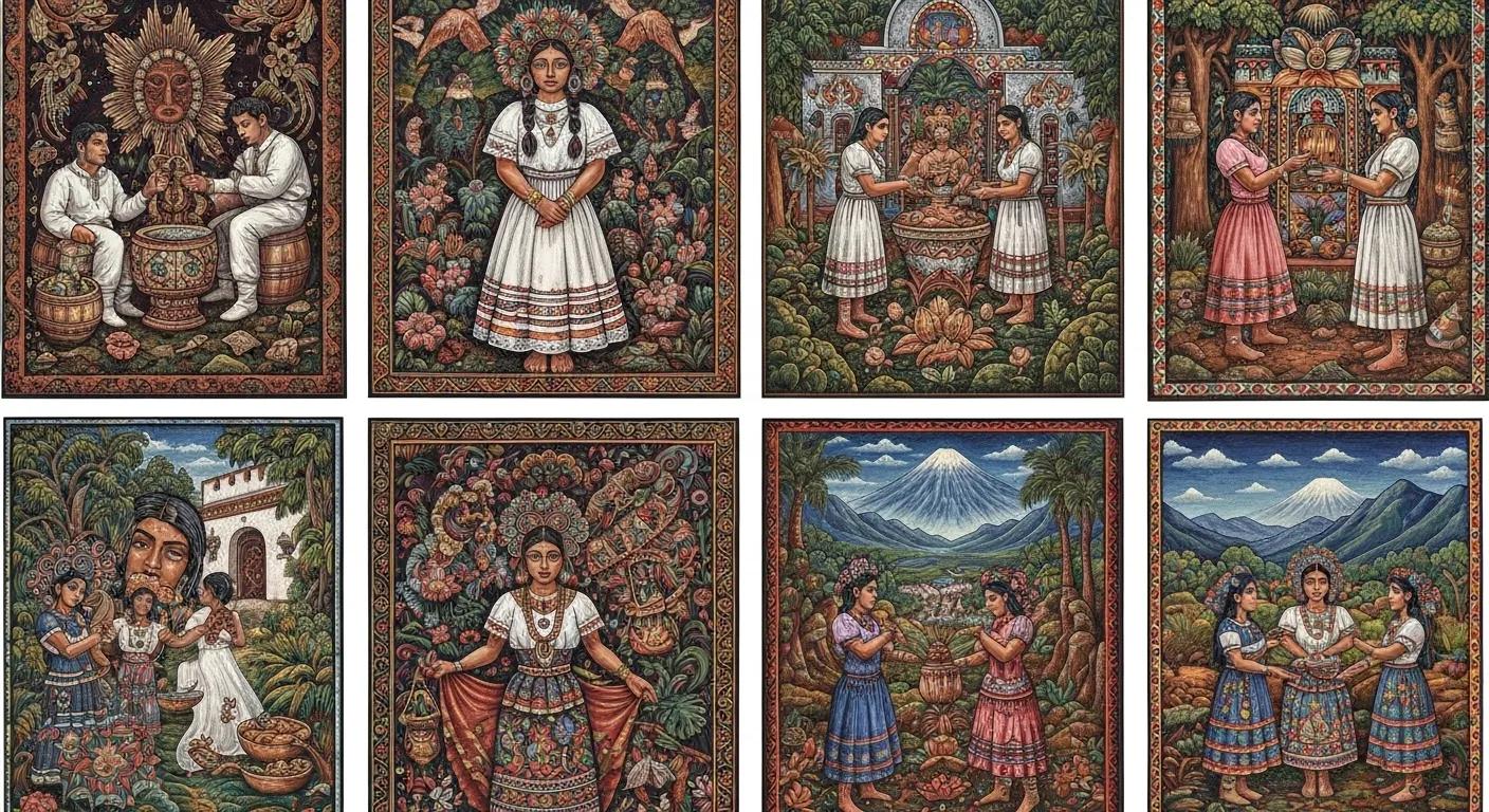 Colorful arrangement of authentic Mexican dishes including tacos, burritos, and enchiladas on a traditional table