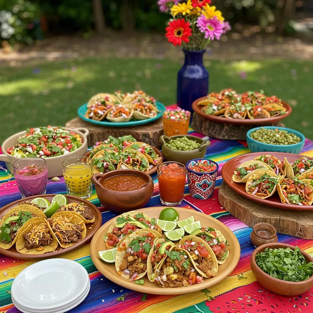 Authentic Mexican catering dishes beautifully arranged on a table, showcasing vibrant colors and fresh ingredients