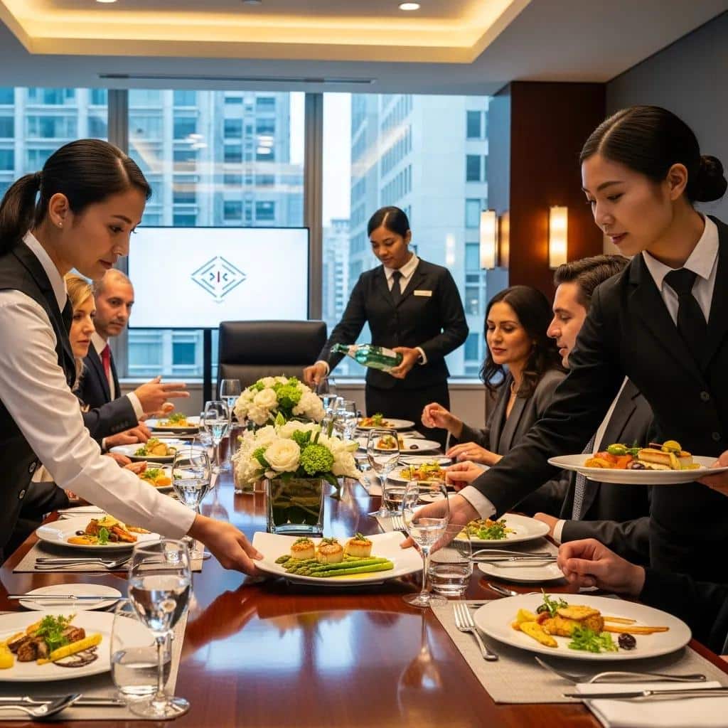 Plated Mexican lunch served during a client meeting to create a polished impression