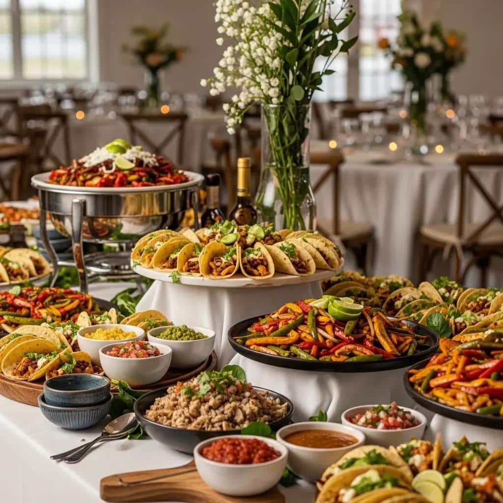 Catering delivery spread featuring authentic Mexican dishes in an event setting