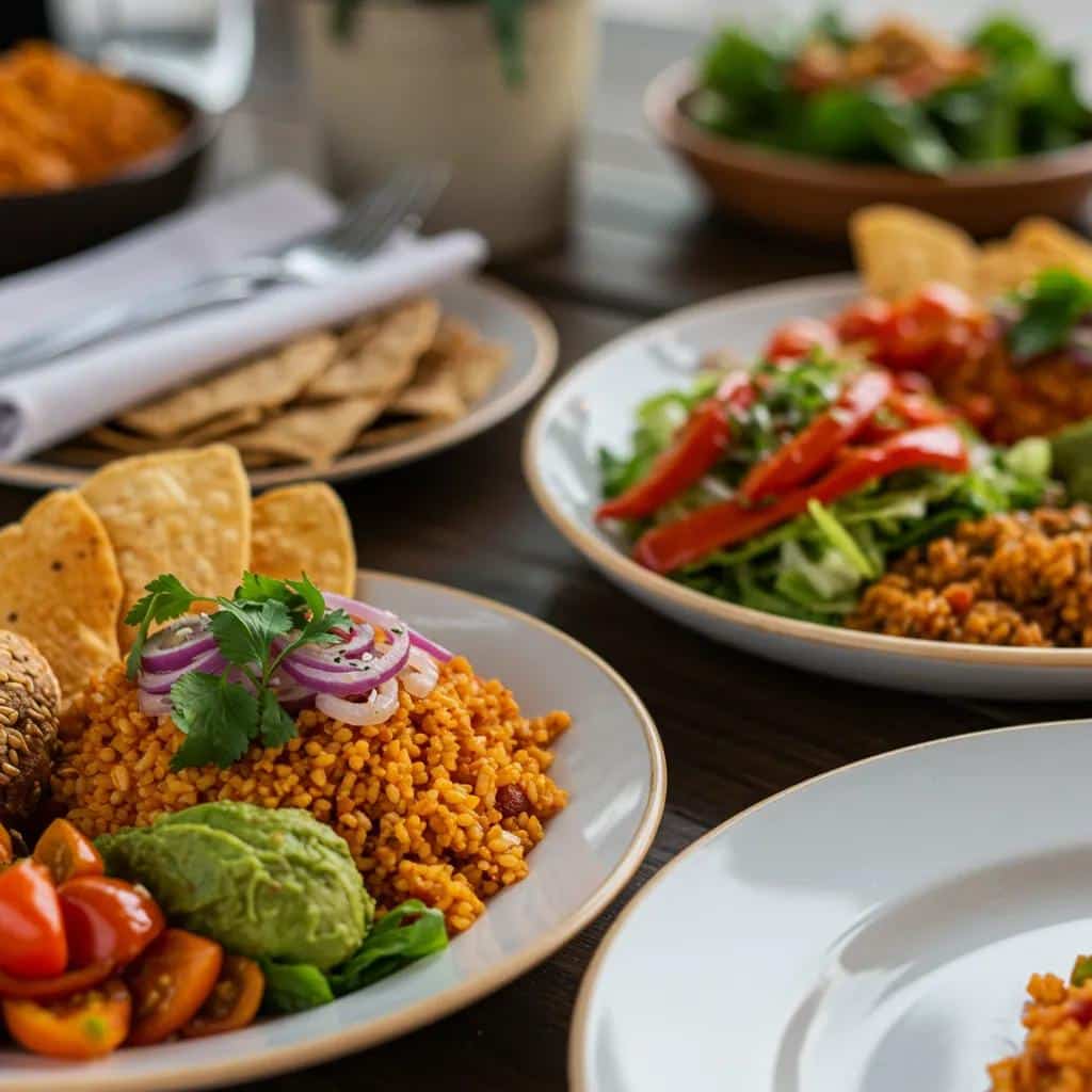 Close-up of a catering menu listing vegetarian and vegan Mexican options