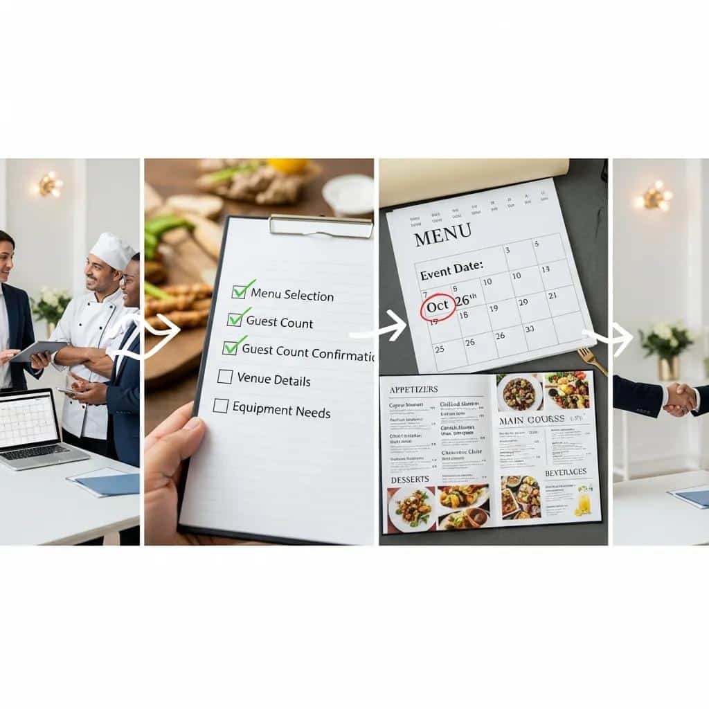 Event planner and caterer discussing details during a booking meeting