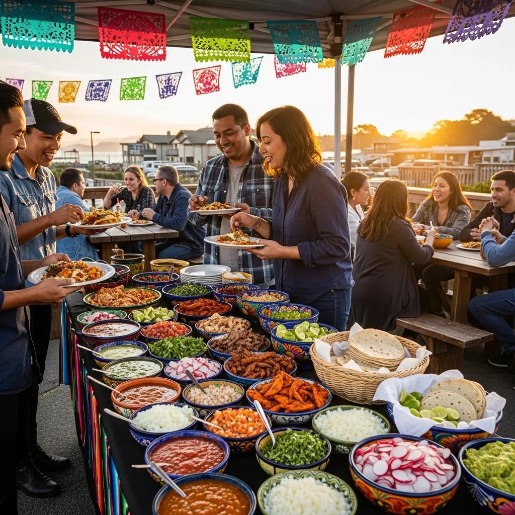 Local Mexican catering setup with fresh ingredients and vibrant taco bar in Eureka, CA