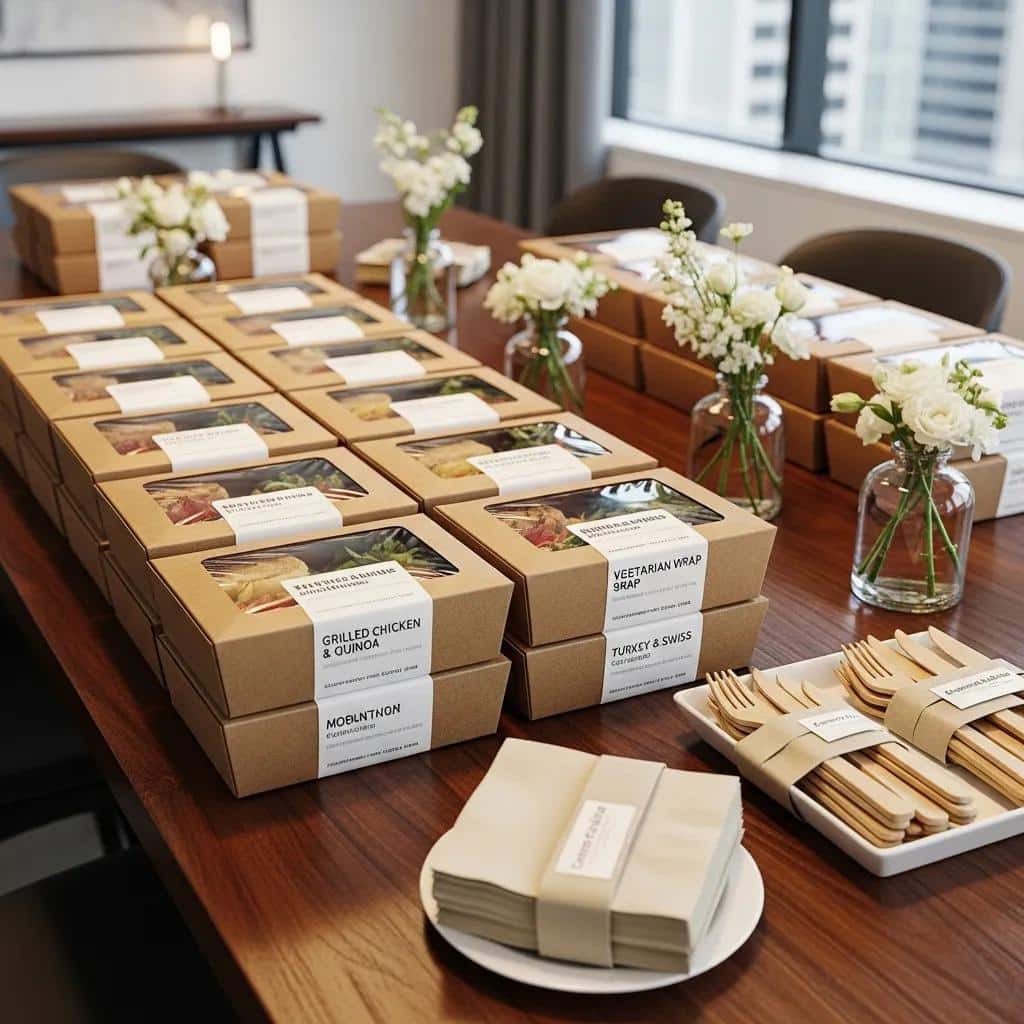 Neatly packed boxed lunches ready for corporate catering — affordable and professional