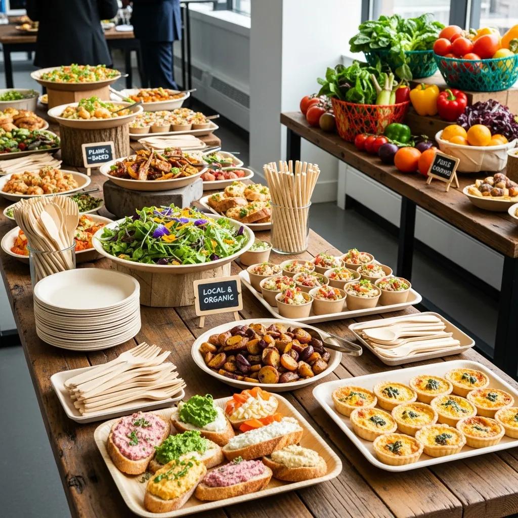 Sustainable catering spread with local ingredients and eco-friendly packaging