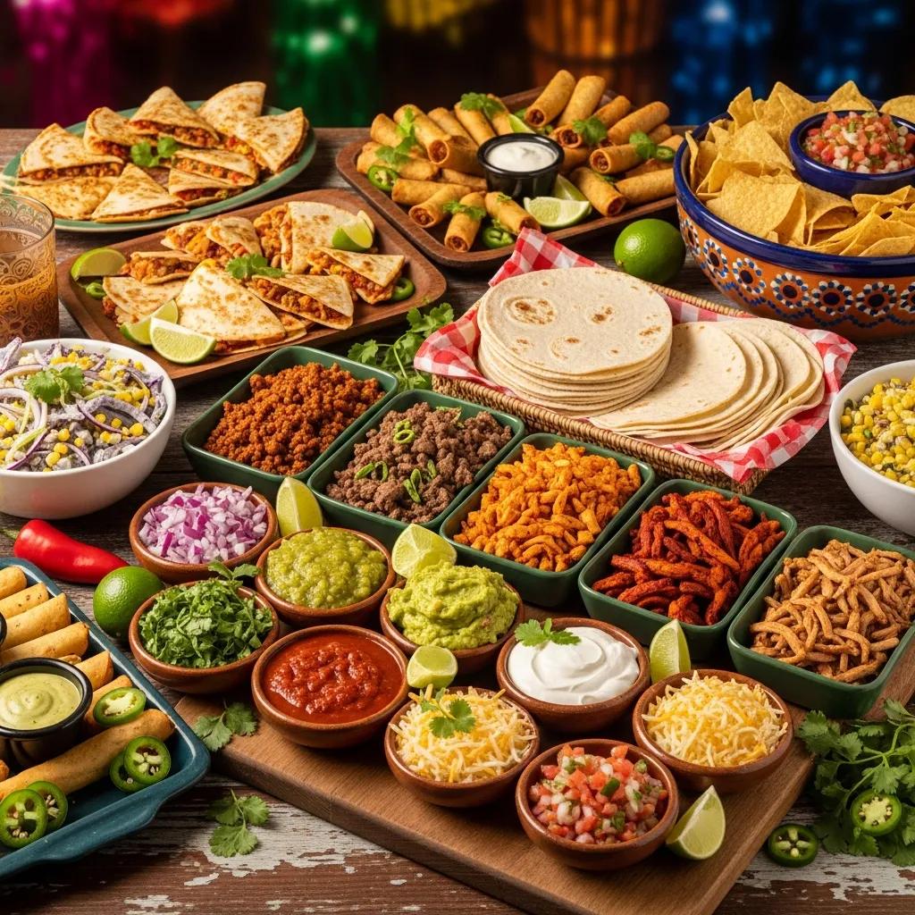 Esmeralda's 2.0 catering options: taco bar with fresh ingredients, toppings, and vibrant presentation